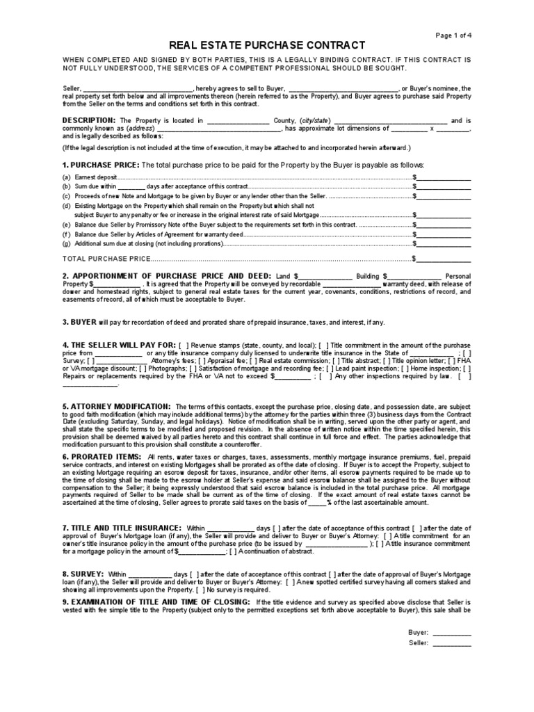 Real Estate Purchase Contract Template | PDF | Mortgage Law | Mortgage Loan