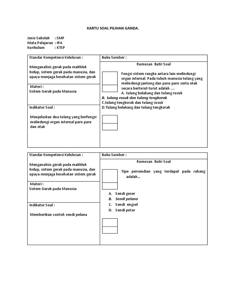 Kartu soal pilihan ganda pas ipa kls 8 k13 pdf
