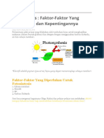 Fotosintesis Faktor-Faktor Yang Diperlukan Dan Kepentingannya