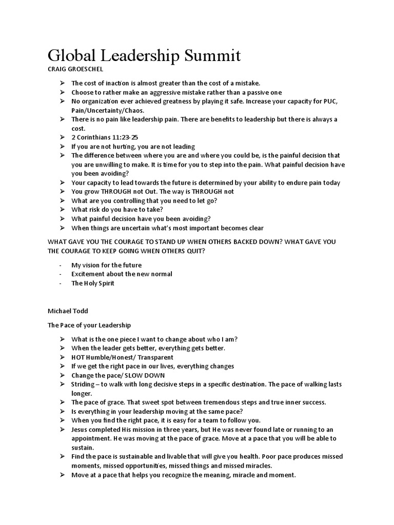 Global Leadership Summit PDF Leadership