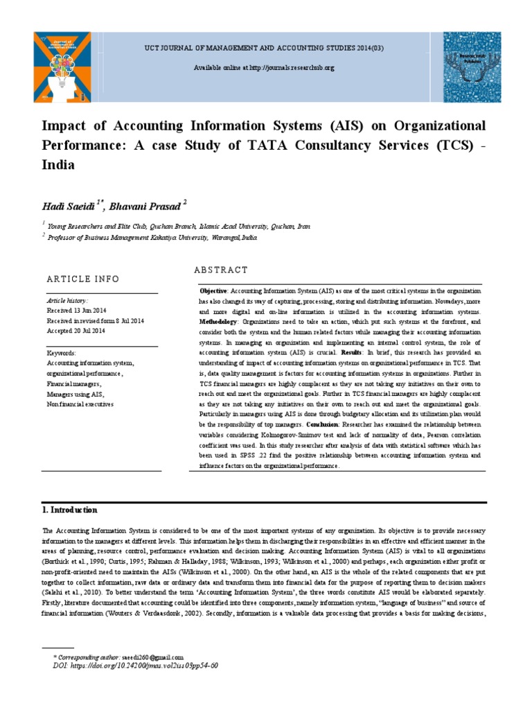 AIS Impact on TCS Performance | PDF | Statistics | Information System