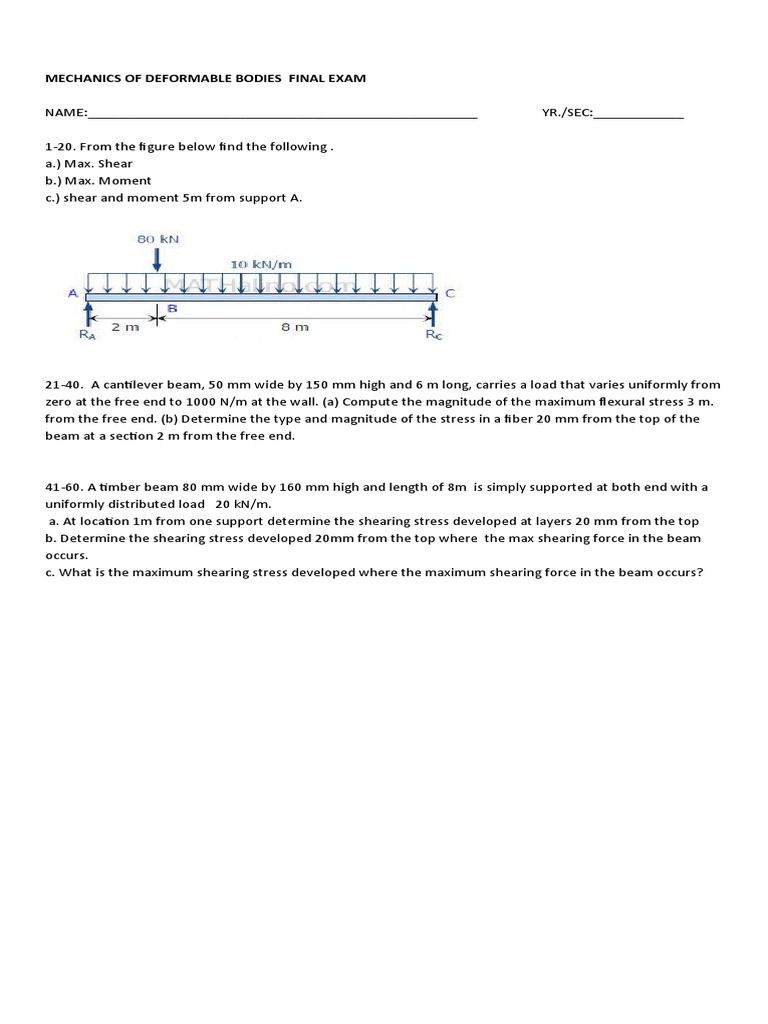 Strength of Materials FINAL EXAM PDF