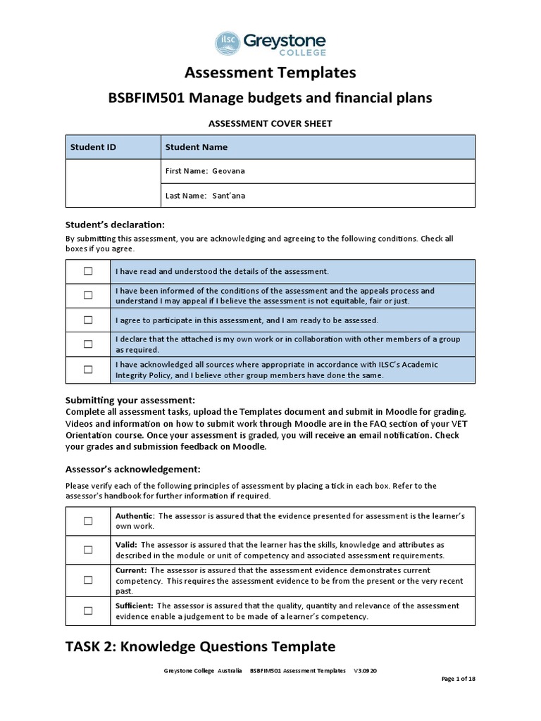BSBFIM501 Assessment Templates V3.0920 | PDF | Value Added Tax | Taxes