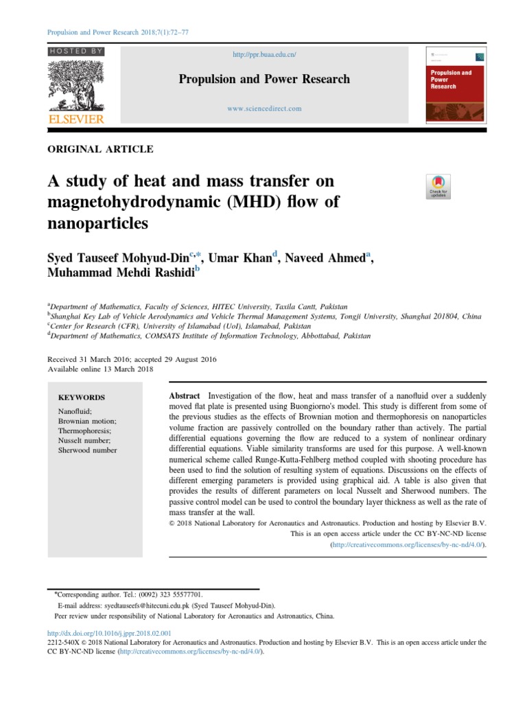 MHD Flow of Nanoparticles: Heat Transfer Study | PDF ...