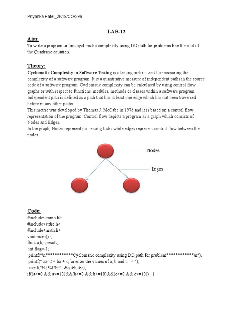 Lab 12 aim cyclomatic complexity in software testing is a testing