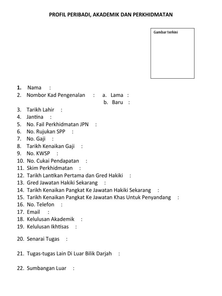 Borang Profil Peribadi Kosong | PDF