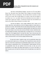 Recall Your Childhood Days. Write A Biographical Essay That Compares Your Early Childhood With That of Rizal's