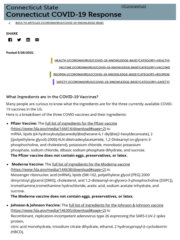 COVID-19 Vaccine Ingredients Guide | PDF | Chemistry | Biotechnology