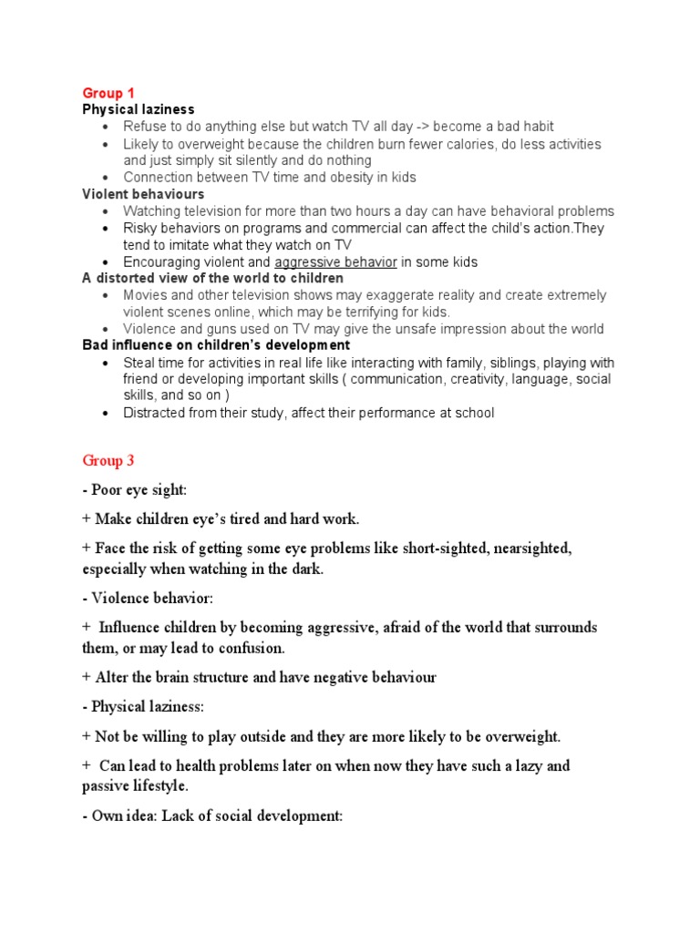 Group Work For Speaking - Media | PDF | Violence | Behavior