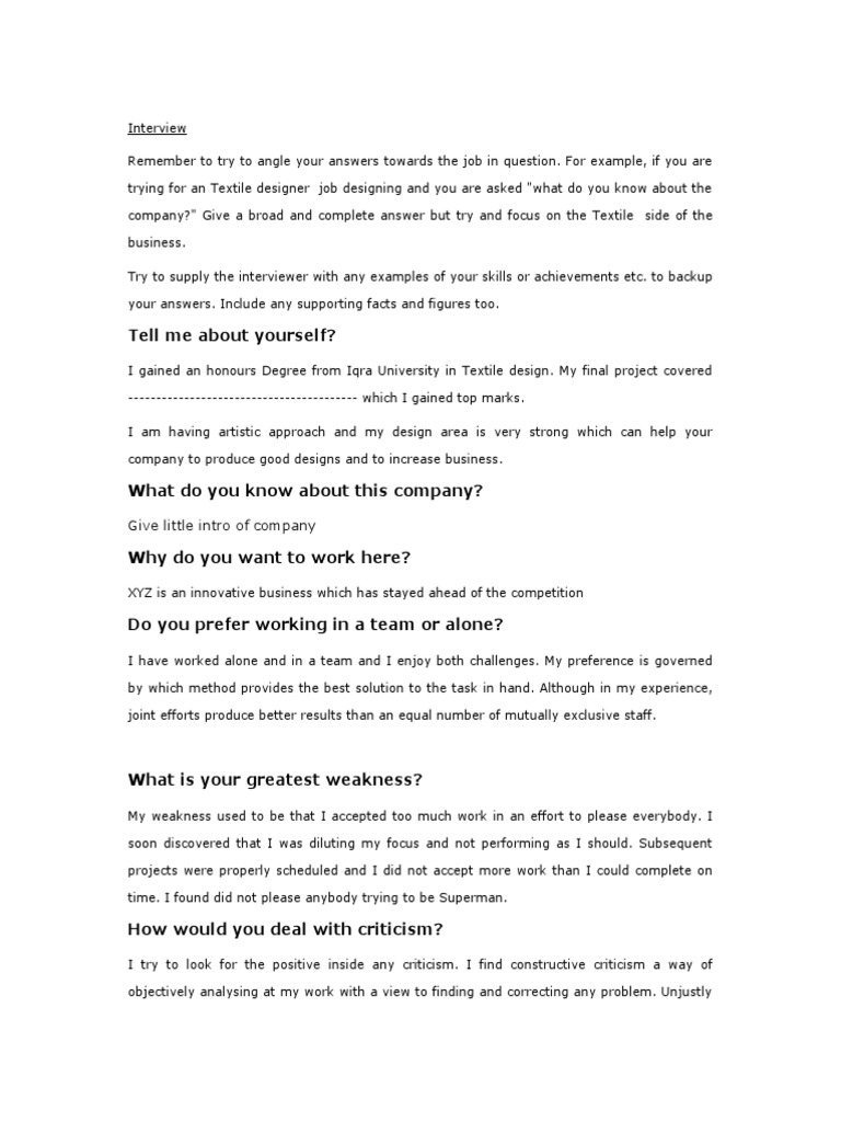 Textile Designer Interview Insights | PDF | Psychological Concepts ...