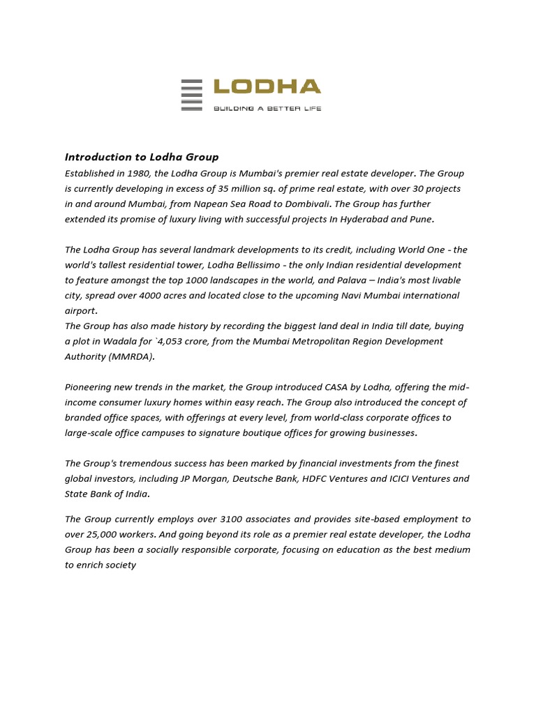 LODHA Case Study PDF Economies