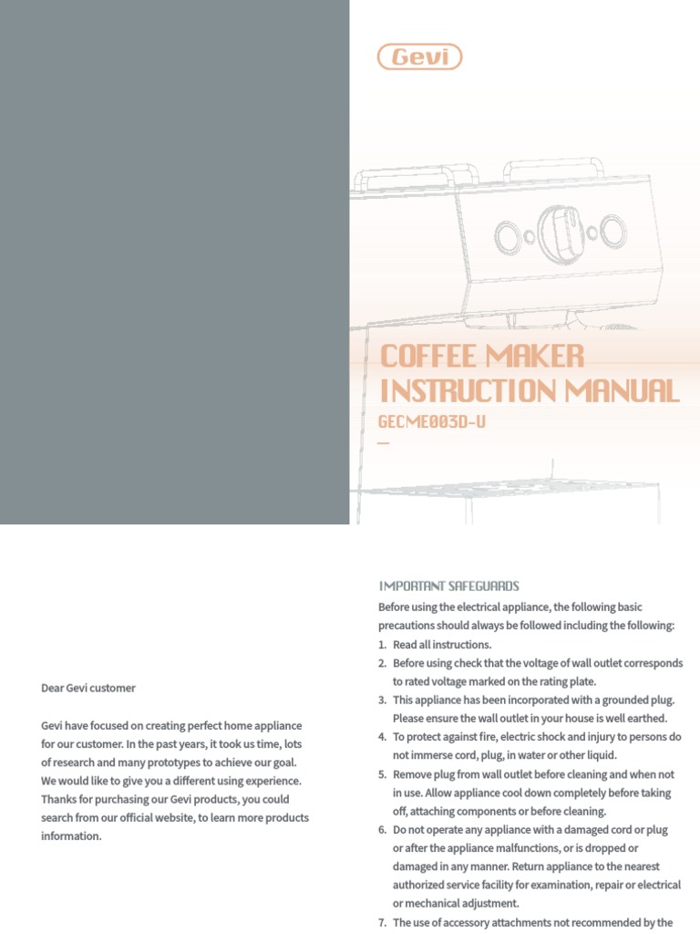 Coffee Maker Instruction Manual GECME003DU PDF Manufactured Goods