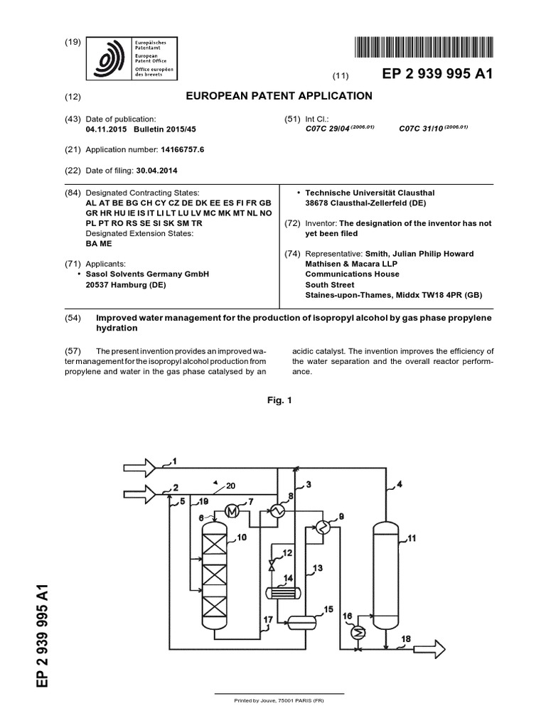 Improved Water Management for the Production of Isopropyl Alcohol by Gas Phase Propylene