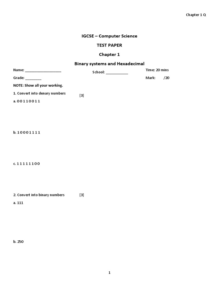 IGCSE Computer Science Conversion Test | PDF | Computers | Technology ...