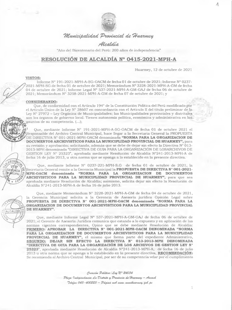 Normas para La Organizacion de Documentos Archivisticos para La