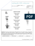 Avaliação de Ciências 2º Ano 1º B.