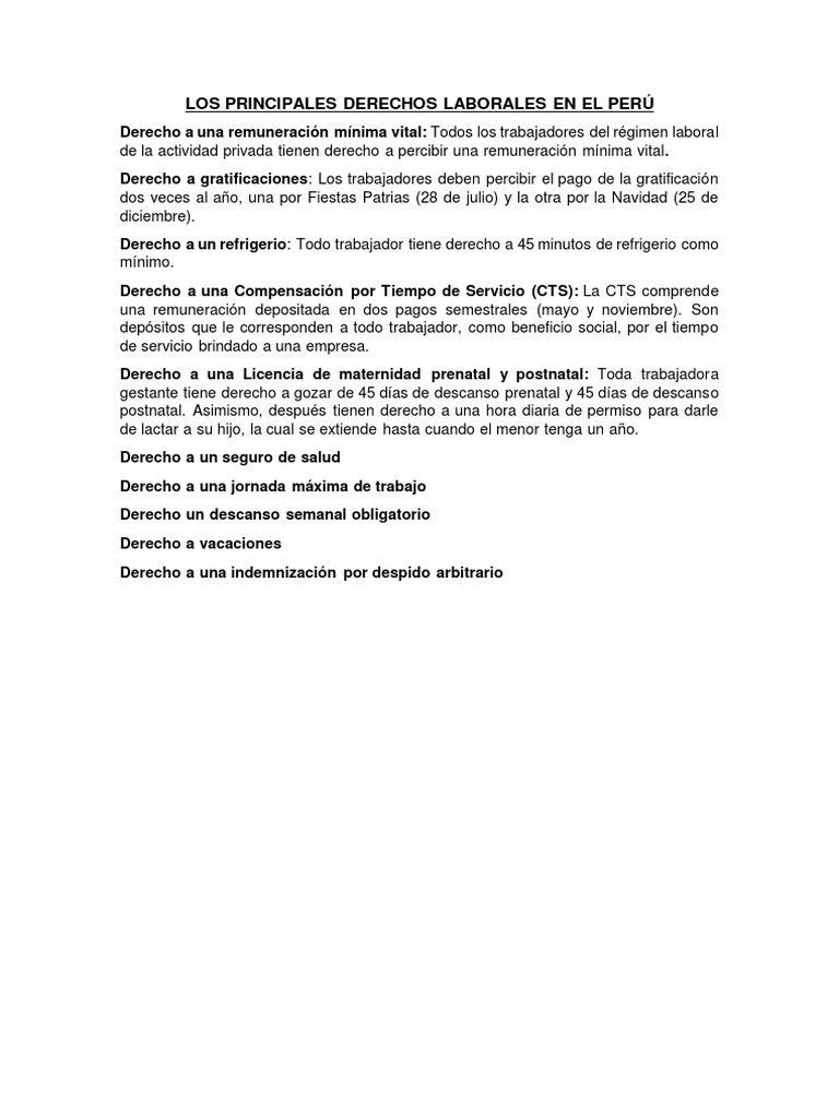 Derechos laborales esenciales en Perú | PDF