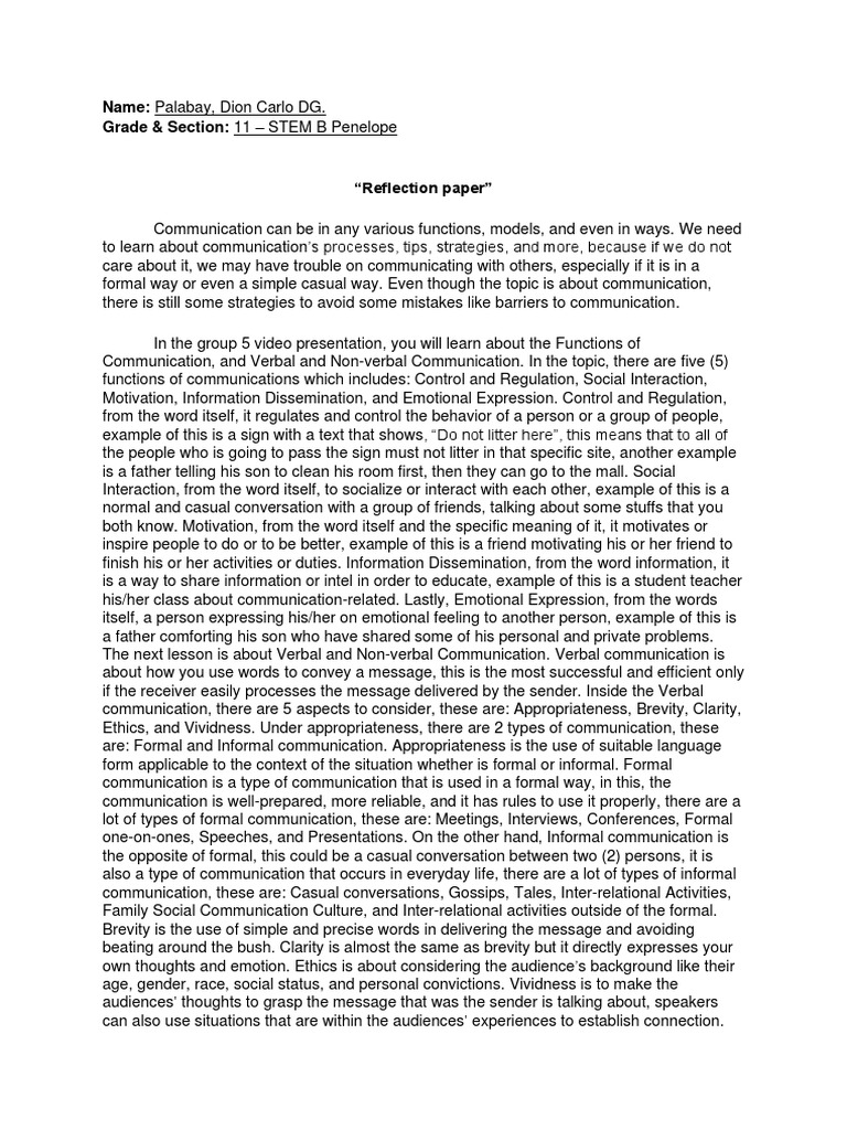 Reflection on Oral Communication Skills | PDF | Communication ...