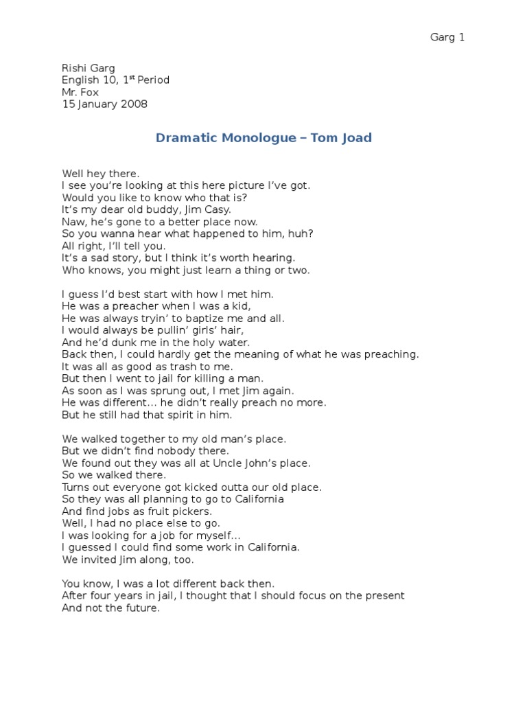 Main Features Of Dramatic Monologue