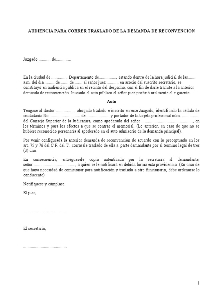 Audiencia Correr Traslado Demanda PDF