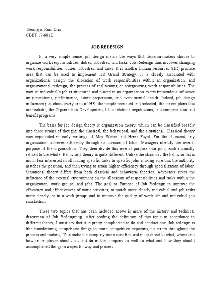 Understanding Job Redesign in HR | PDF | Psychology | Human Nature