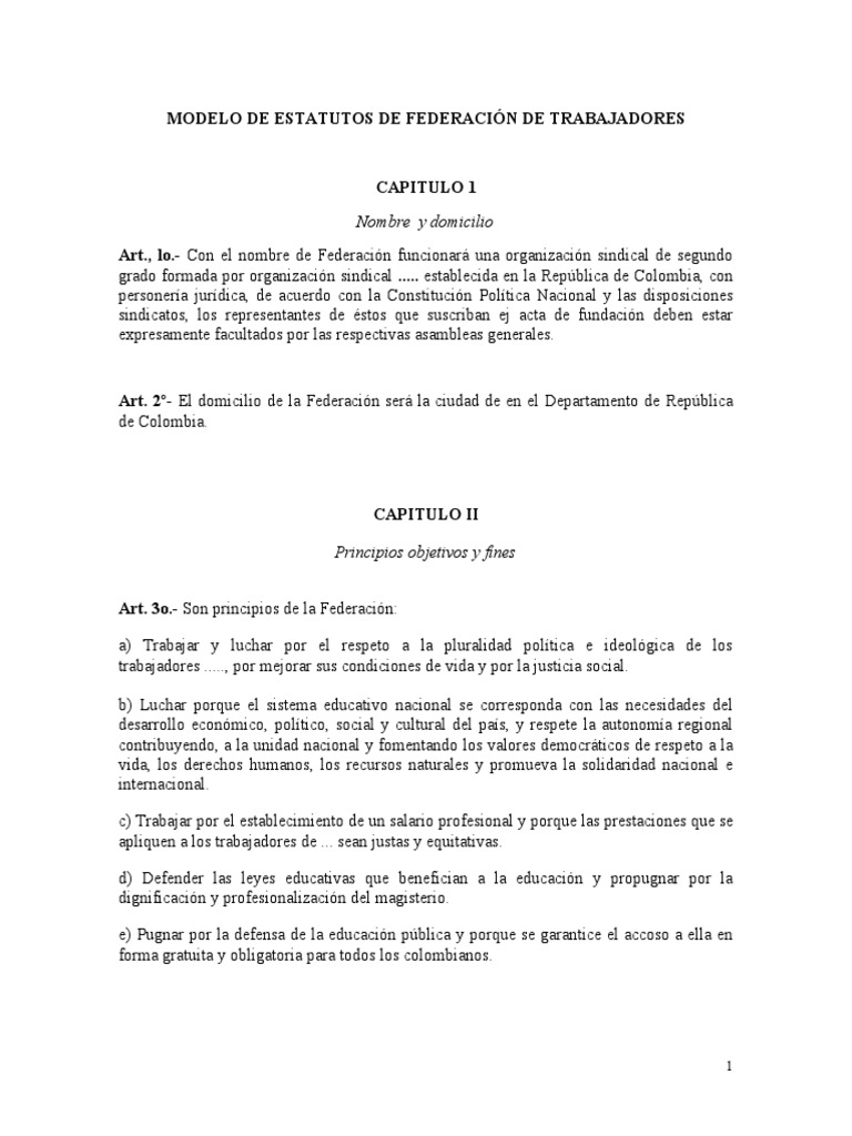 ESTATUTOS DE FEDERACIÓN PDF Salario mínimo Federación