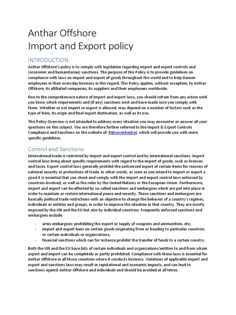 Appendix 5 Import and Export Policy | PDF | Crime & Violence | Justice