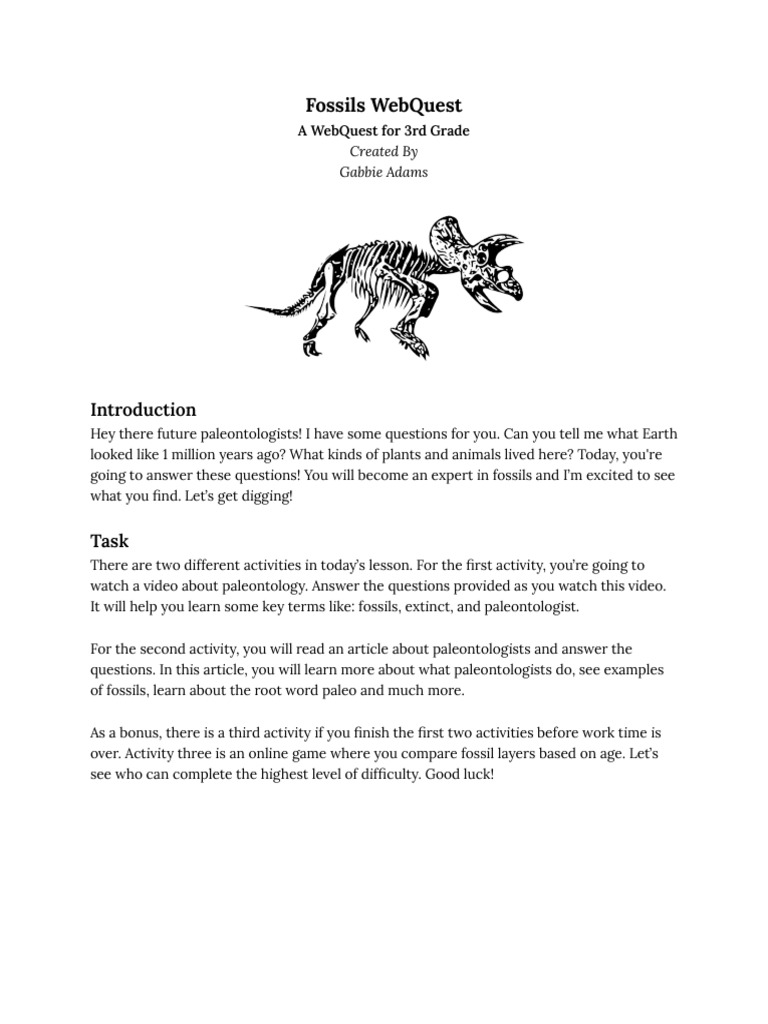 Fossils quest A quest For 3Rd Grade PDF Paleontology Fossil