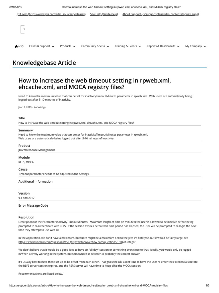 How To Increase The Web and Moca Timeout Settings PDF Xml World