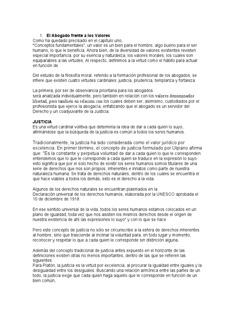 El Valor de la Justicia en la Abogacía | PDF | Justicia | Crimen y ...