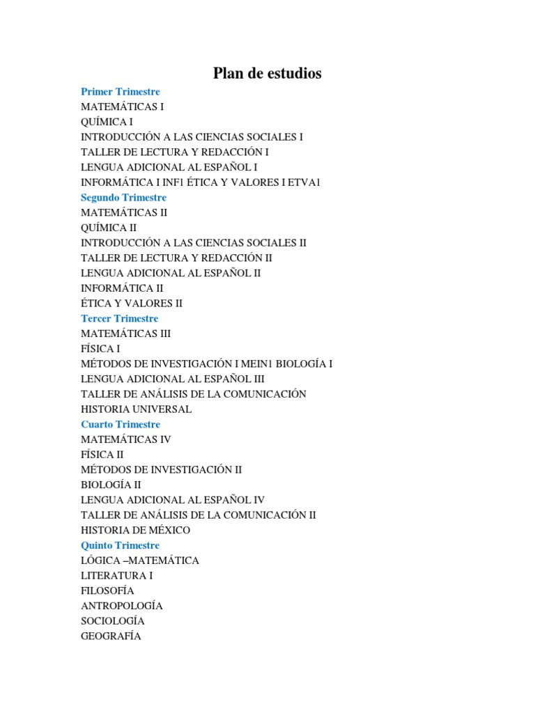 Plan de Estudios por Trimestres | PDF | Artes del Lenguaje y ...
