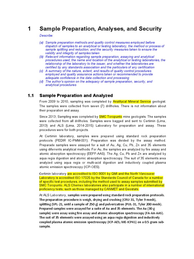 1 Sample Preparation, Analyses, and Security | PDF | Assay | Weight