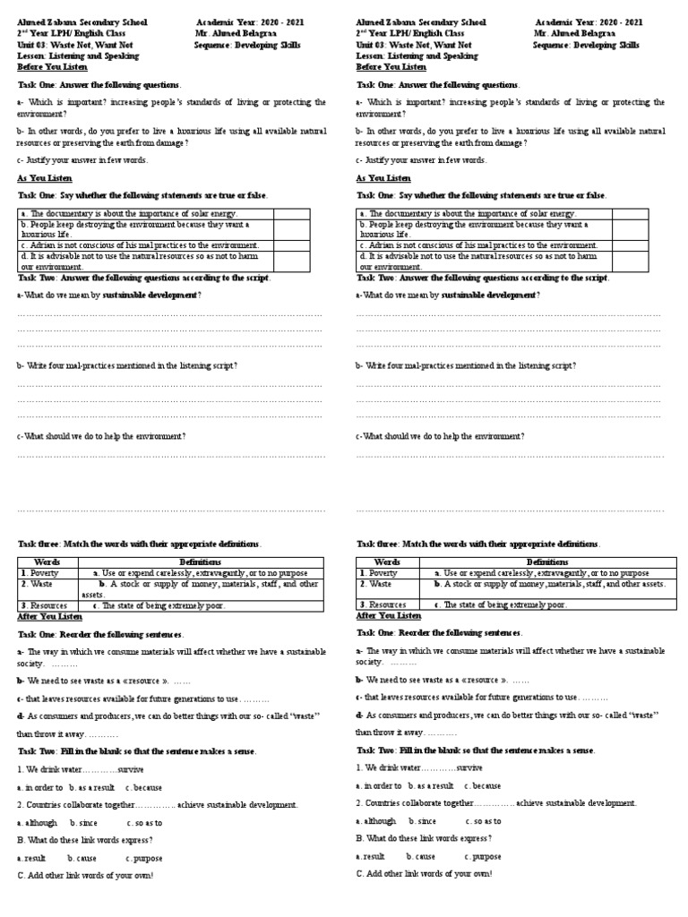 Sustainable Development Worksheet | PDF | Environmental Science | Economies