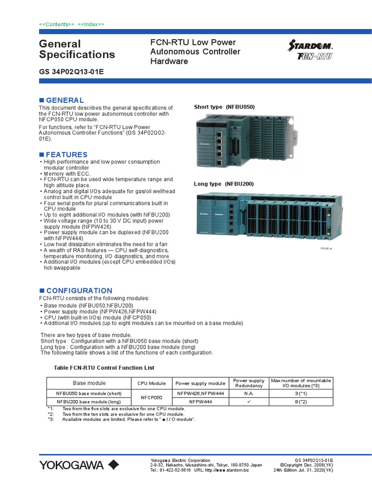 General Specifications: FCN-RTU Low Power Autonomous Controller ...