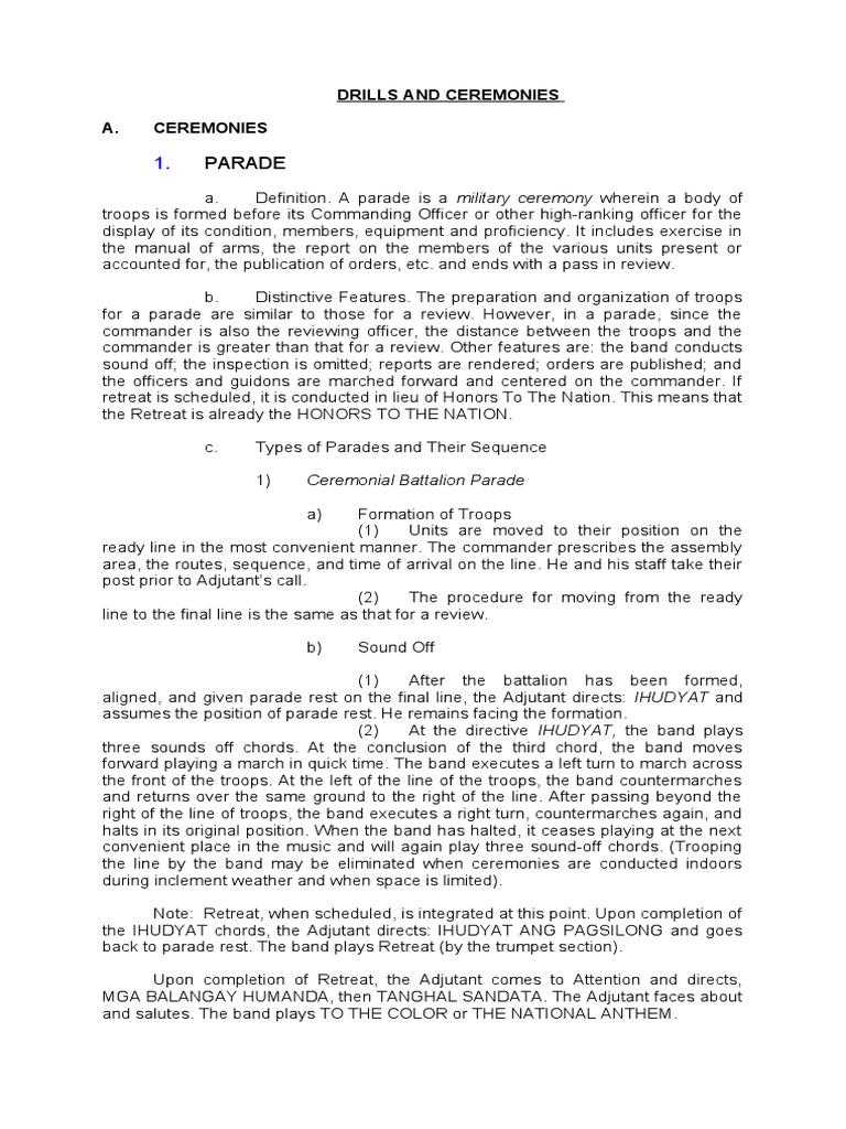 Drills and Ceremonies PDF Company (Military Unit) American Government