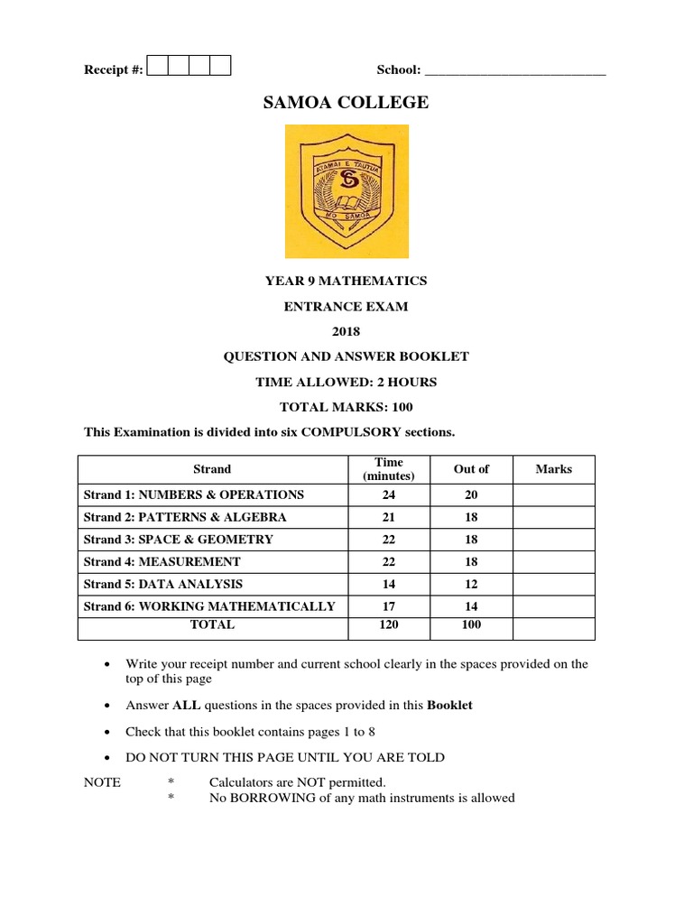 Maths 2018 Entrance Exam | PDF | Area | Mathematics