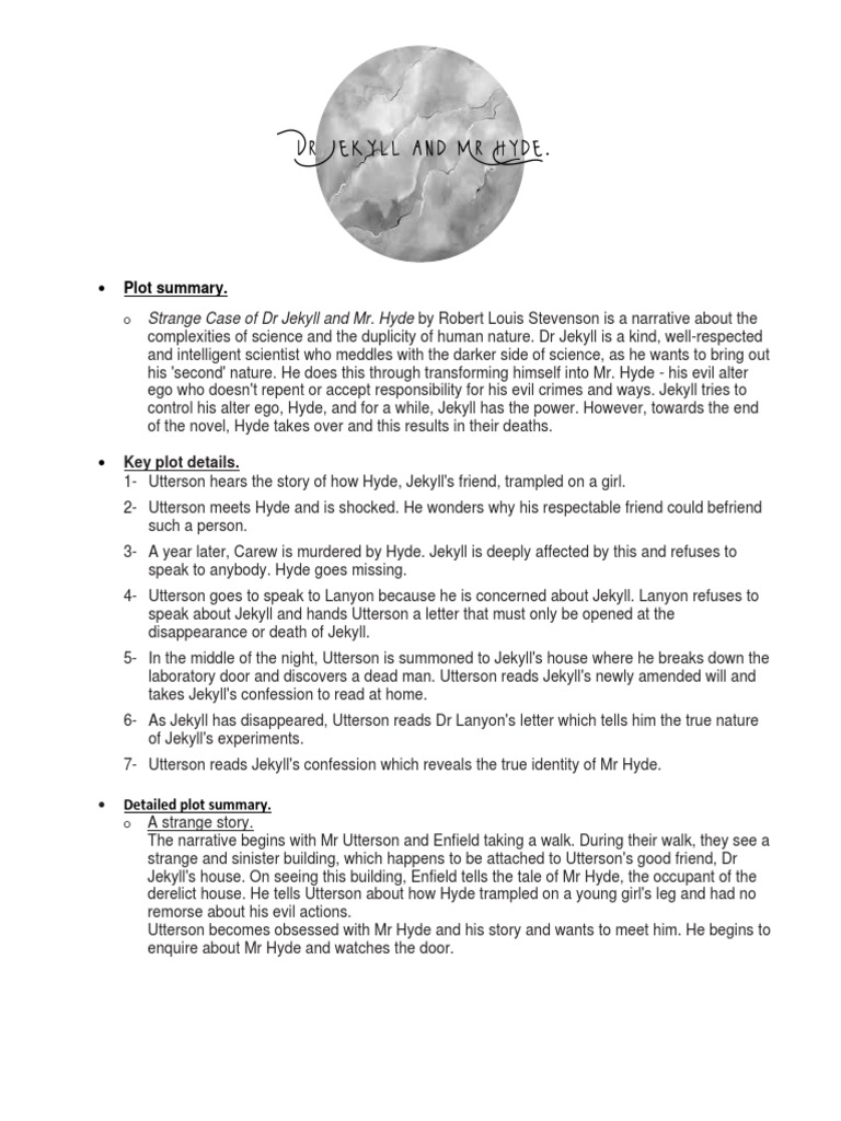 DR Jekyll and MR Hyde Plot Summary PDF Strange Case Of Dr Jekyll And Mr Hyde