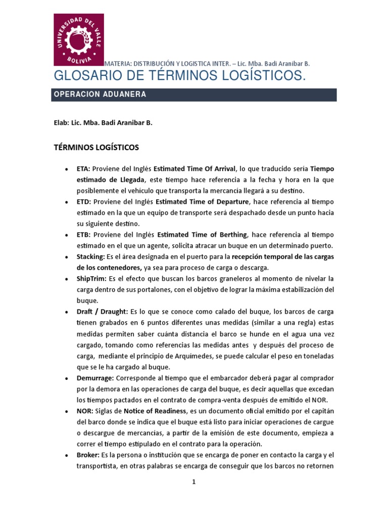 Glosario de Terminos Logisticos | PDF | Transporte | Envío