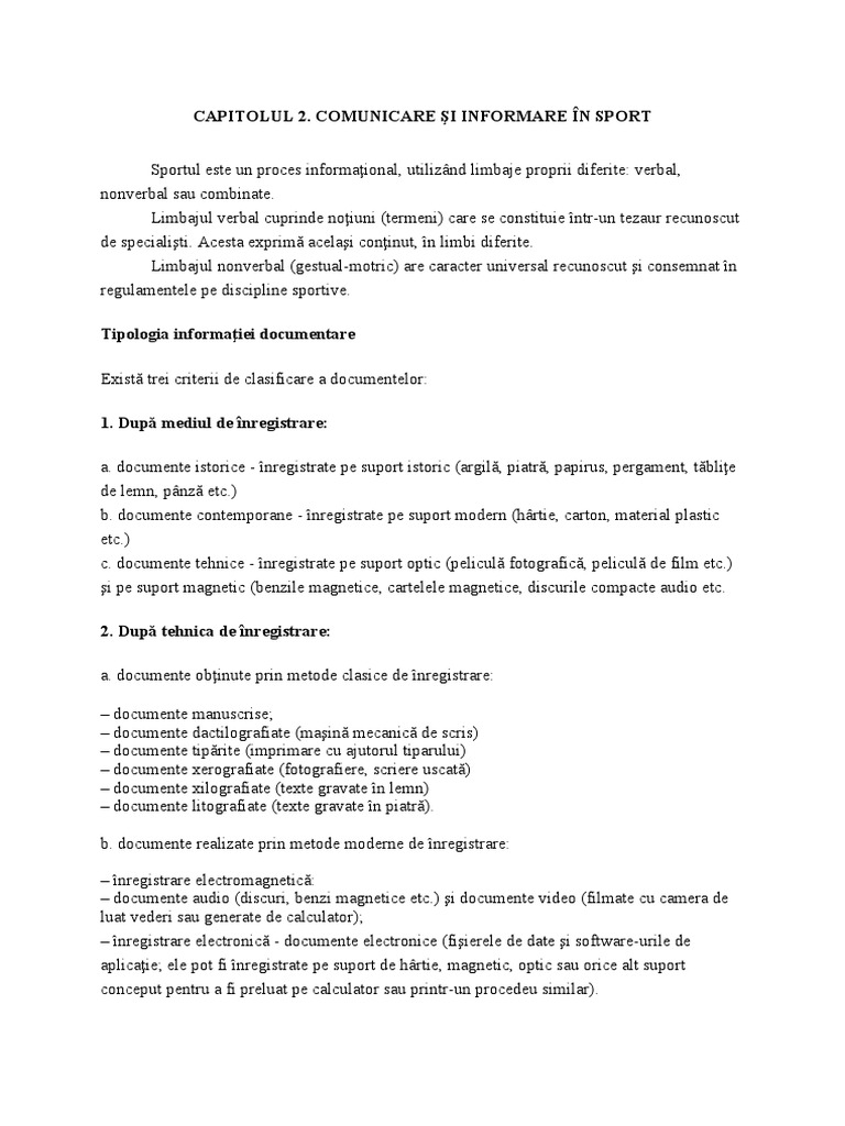 Capitolul 2. Comunicare Şi Informare În Sport | PDF