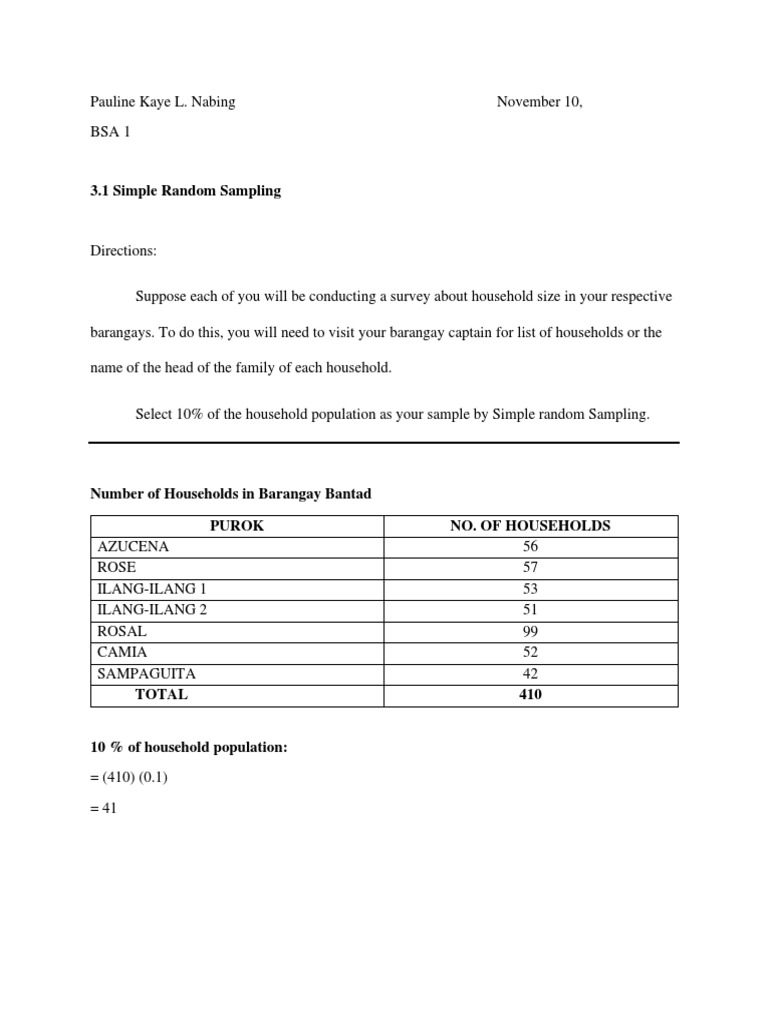 Simple Random Sampling for Household Survey | PDF | Sampling ...