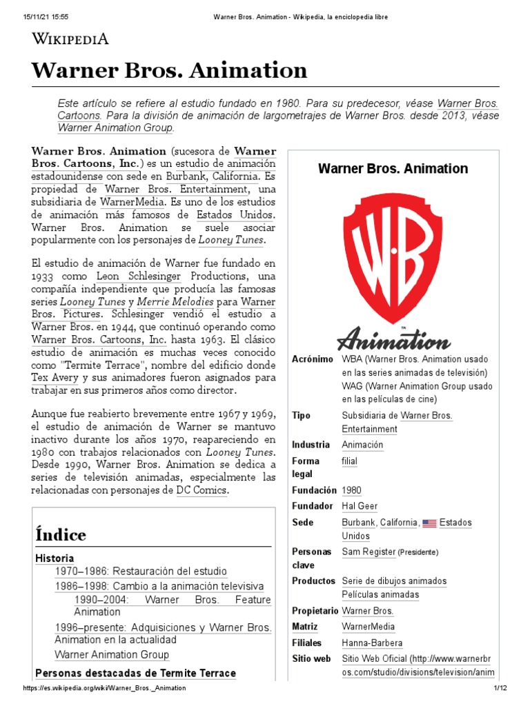 Warner Bros. Animation - Wikipedia, La Enciclopedia Libre | PDF | Hanna ...
