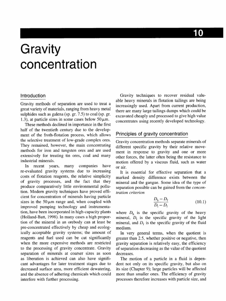 Gravity Concentration in Mineral Processing | PDF | Materials | Chemistry