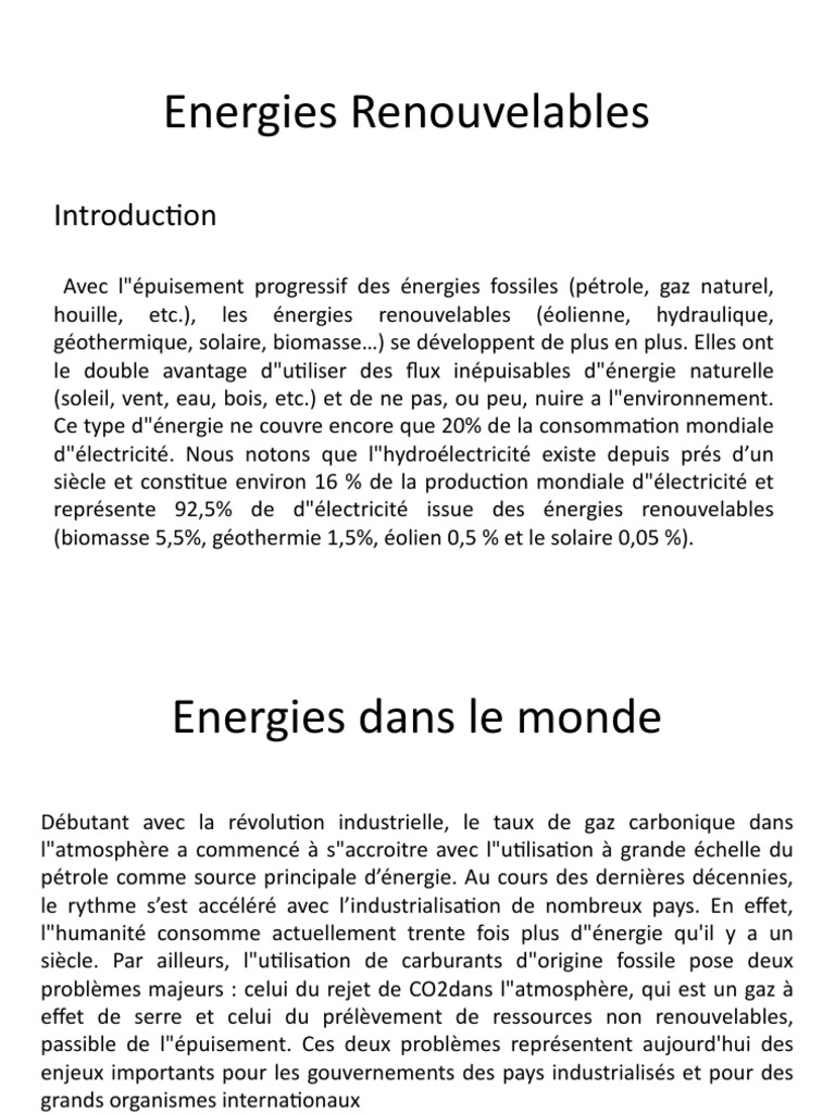 Énergies Renouvelables : Enjeux et Types | PDF | Énergie renouvelable ...