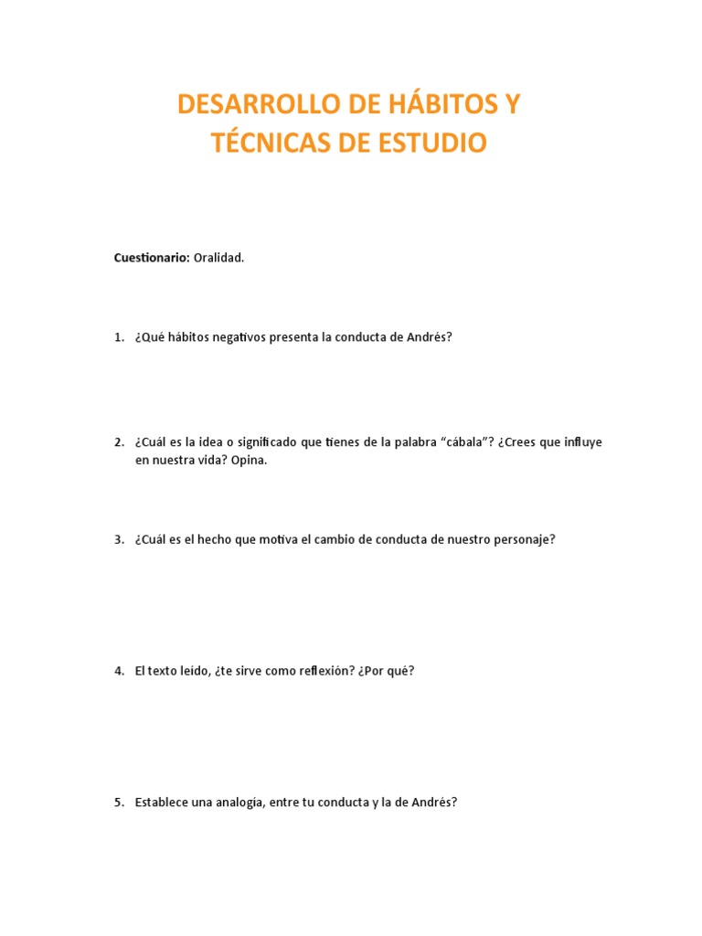 Cuestionario de Hábitos de Estudio | PDF | Crecimiento personal y ...