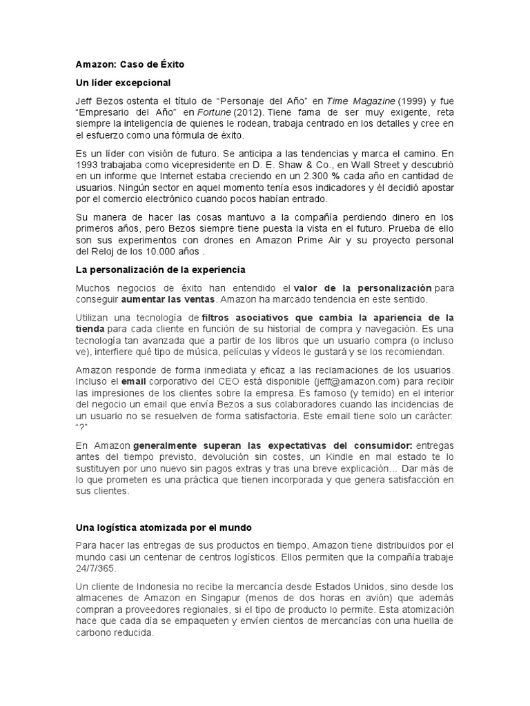 Éxito de Amazon: Estrategias Clave | PDF | Logística | Cliente