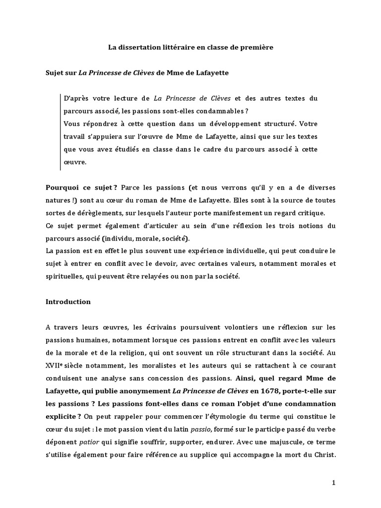 La Princesse De Clèves Est elle Libre De Ses Choix Dissertation Dissertation Sur Les Passions Dans LPC | PDF | Romans | Amour