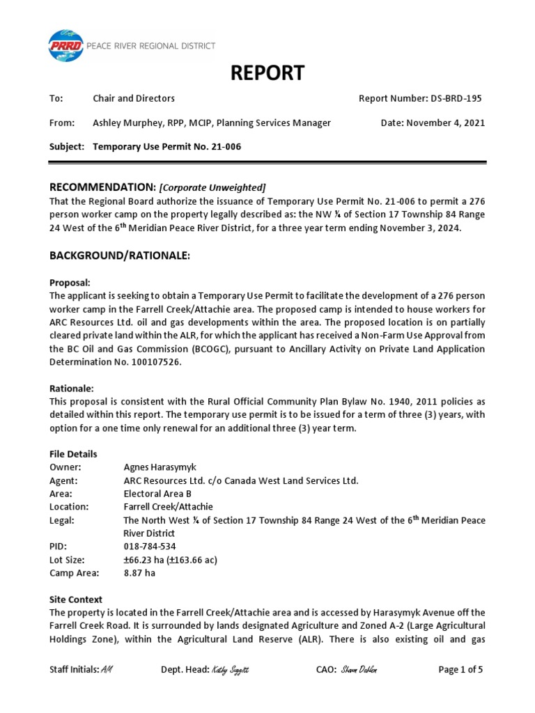 Temporary Use Permit No. 21-006 - DS-BRD-195 | PDF | Agriculture | Road