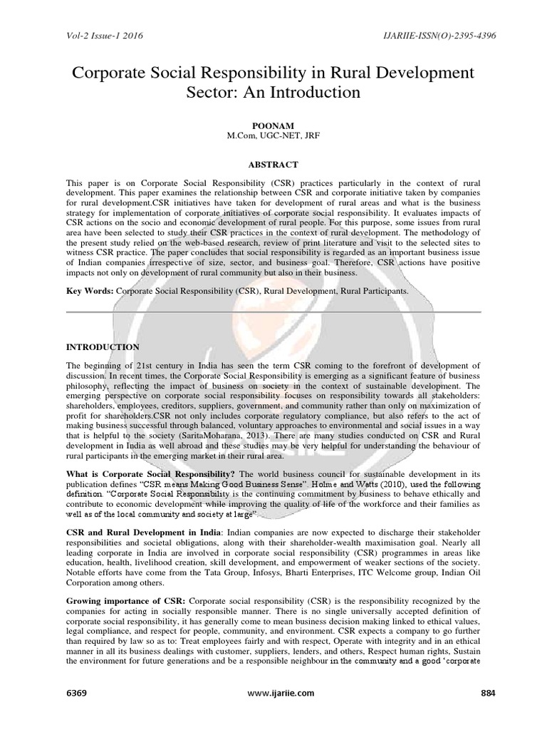 Corporate Social Responsibility in Rural Development Sector An ...