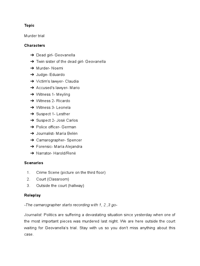 Murder Trial Role Play Script | PDF | Witness | Judge