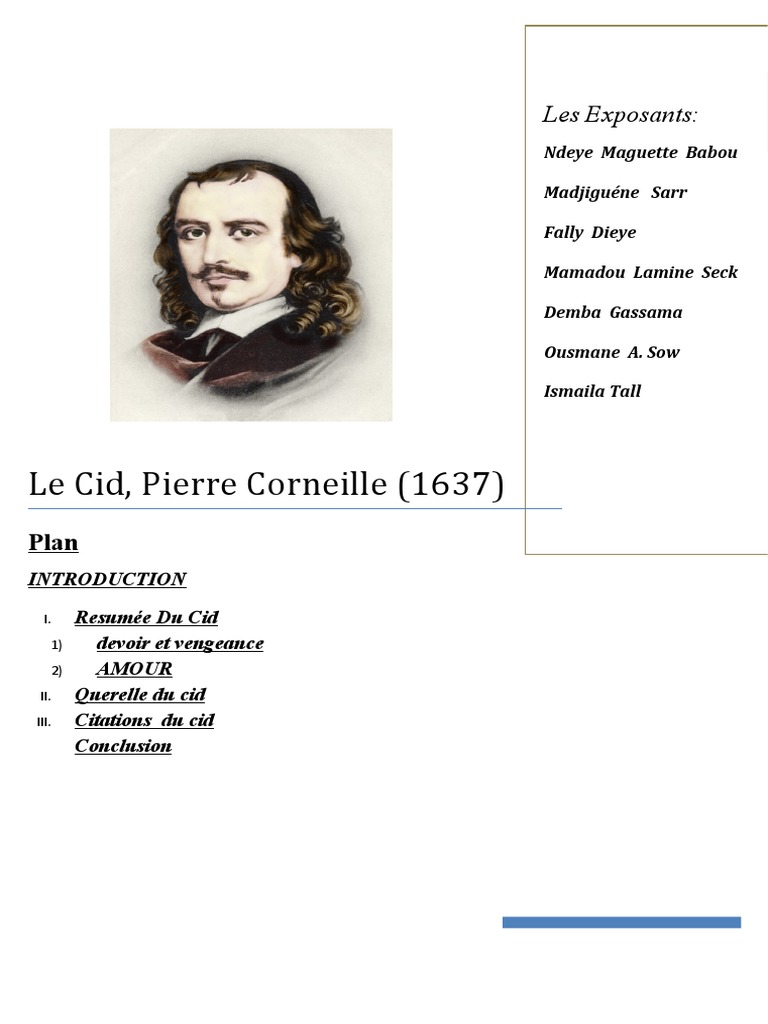 Le Cid De Pierre Corneille Expo Pdf Pieces De Theatre